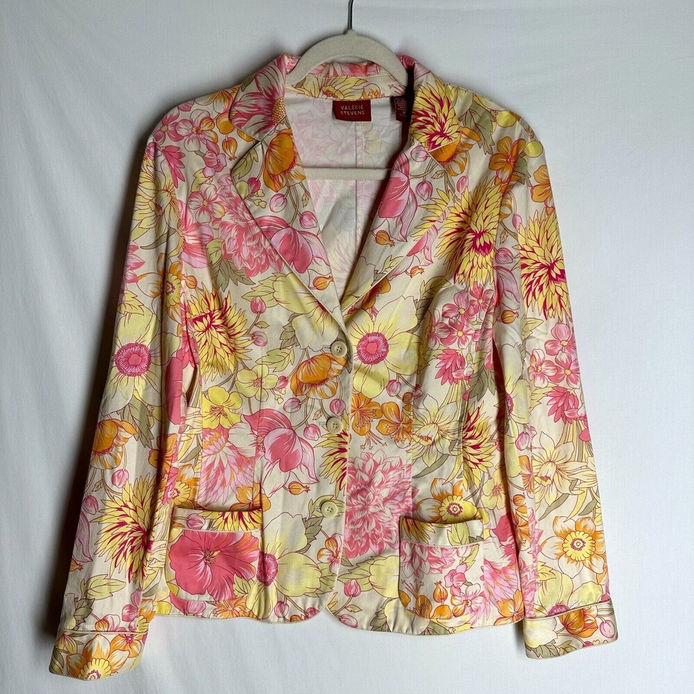 Valerie Stevens Womens Blazer Jacket Size Medium Floral Notch Collar